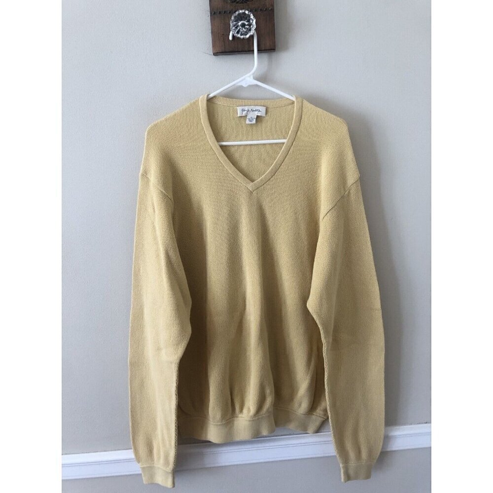 John W Nordstrom Mens Size L Yellow Cotton Silk Blend Sweater V-Neck